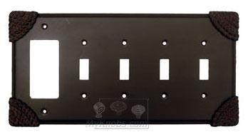Roguery Switchplate Combo Rocker/GFI Quadruple Toggle Switchplate in Black with Bronze Wash