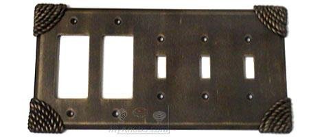 Roguery Switchplate Combo Double Rocker/GFI Triple Toggle Switchplate in Black with Steel Wash