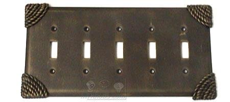Roguery Switchplate Five Gang Toggle Switchplate in Pewter with White Wash