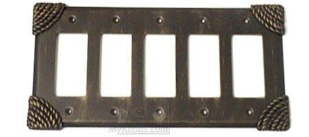 Roguery Switchplate Five Gang Rocker/GFI Switchplate in Pewter with Verde Wash