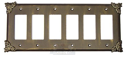 Sonnet Switchplate Six Gang Rocker/GFI Switchplate in Pewter with Maple Wash