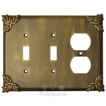 Sonnet Switchplate Combo Duplex Outlet Double Toggle Switchplate in Antique Gold