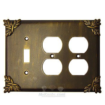 Sonnet Switchplate Combo Double Duplex Outlet Single Toggle Switchplate in Black with Terra Cotta Wash