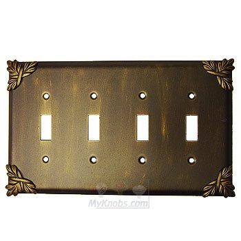 Sonnet Switchplate Quadruple Toggle Switchplate in Black with Chocolate Wash