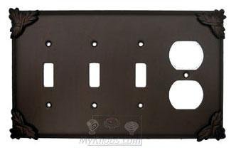 Sonnet Switchplate Combo Duplex Outlet Triple Toggle Switchplate in Pewter with Maple Wash