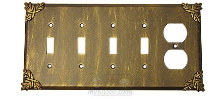 Sonnet Switchplate Combo Duplex Outlet Quadruple Toggle Switchplate in Bronze with Black Wash