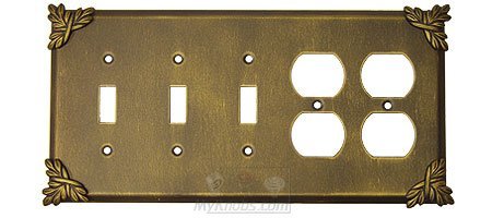 Sonnet Switchplate Combo Double Duplex Outlet Triple Toggle Switchplate in Black with Verde Wash