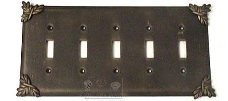 Sonnet Switchplate Five Gang Toggle Switchplate in Pewter with Cherry Wash