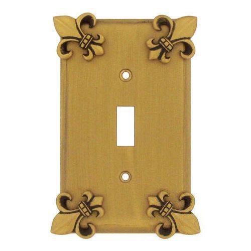 Fleur De Lis Single Toggle Switchplate in Black with Terra Cotta Wash
