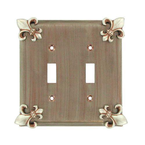 Fleur De Lis Double Toggle Switchplate in Pewter Matte
