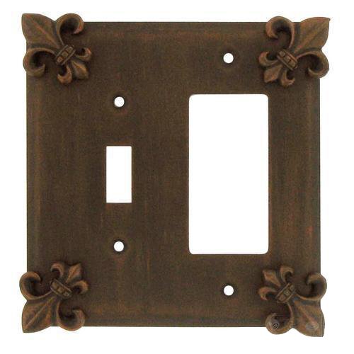 Fleur De Lis Combo Toggle/Rocker Switchplate in Black with Chocolate Wash