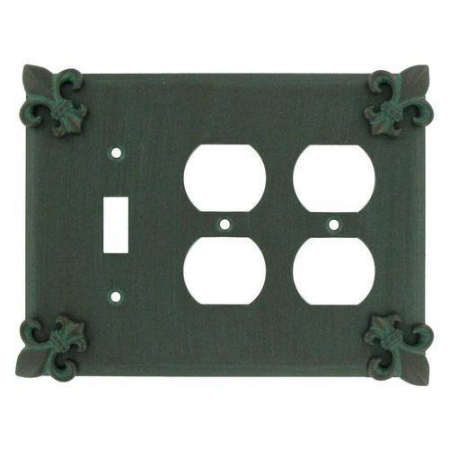Fleur De Lis 1 Toggle/2 Duplex Outlet Switchplate in Satin Pearl