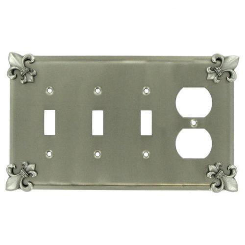 Fleur De Lis 3 Toggle/1 Duplex Outlet Switchplate in Bronze with Black Wash