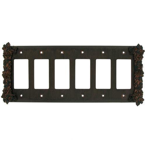 Grapes Six Gang Rocker/GFI Switchplate in Black with Bronze Wash