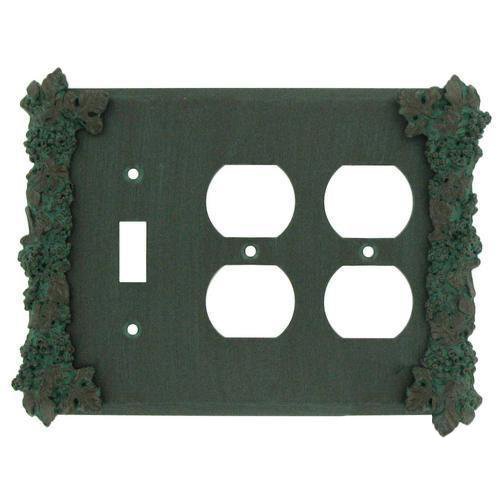 Grapes 1 Toggle/2 Duplex Outlet Switchplate in Pewter with Maple Wash