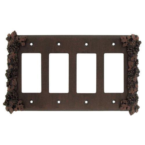 Grapes Quadruple Rocker/GFI Switchplate in Black with Verde Wash