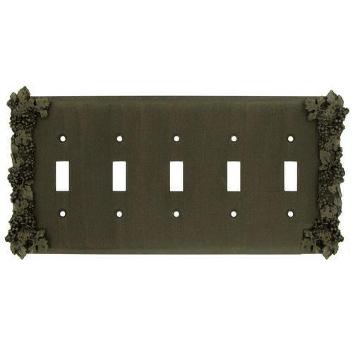 Grapes Five Gang Toggle Switchplate in Black with Bronze Wash