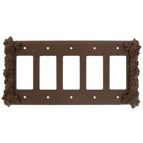 Grapes Five Gang Rocker/GFI Switchplate in Rust with Copper Wash