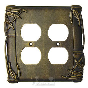 Bamboo Switchplate Double Duplex Outlet Switchplate in Pewter with Cherry Wash