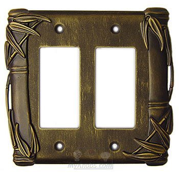 Bamboo Switchplate Double Rocker/GFI Switchplate in Pewter with Terra Cotta Wash