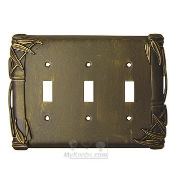 Bamboo Switchplate Triple Toggle Switchplate in Antique Copper