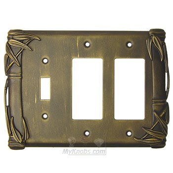 Bamboo Switchplate Combo Double Rocker/GFI Single Toggle Switchplate in Pewter with Verde Wash