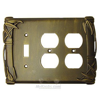 Bamboo Switchplate Combo Double Duplex Outlet Single Toggle Switchplate in Bronze with Verde Wash