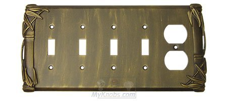 Bamboo Switchplate Combo Duplex Outlet Quadruple Toggle Switchplate in Brushed Natural Pewter