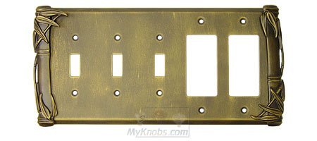 Bamboo Switchplate Combo Double Rocker/GFI Triple Toggle Switchplate in Bronze with Black Wash