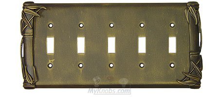 Bamboo Switchplate Five Gang Toggle Switchplate in Antique Copper