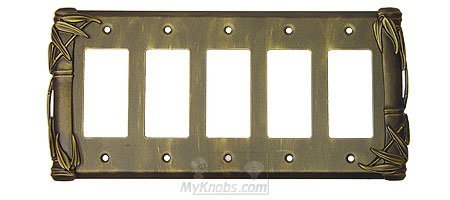 Bamboo Switchplate Five Gang Rocker/GFI Switchplate in Bronze with Verde Wash