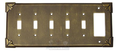Pompeii Switchplate Combo Rocker/GFI Five Gang Toggle Switchplate in Verdigris