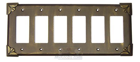 Pompeii Switchplate Six Gang Rocker/GFI Switchplate in Pewter with Verde Wash