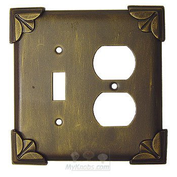 Pompeii Switchplate Combo Single Toggle Duplex Outlet Switchplate in Black with Verde Wash