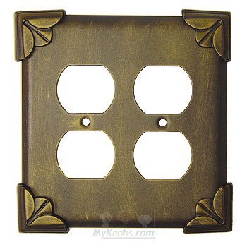 Pompeii Switchplate Double Duplex Outlet Switchplate in Black with Verde Wash