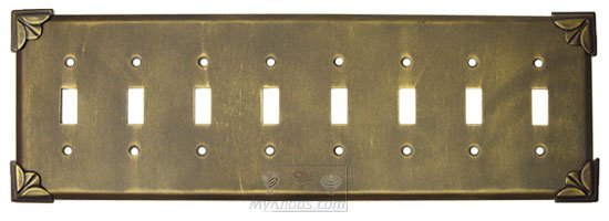 Pompeii Switchplate Eight Gang Toggle Switchplate in Black with Verde Wash