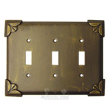 Pompeii Switchplate Triple Toggle Switchplate in Black with Bronze Wash
