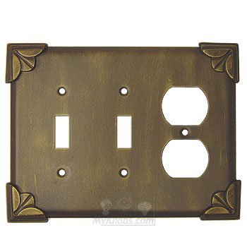 Pompeii Switchplate Combo Duplex Outlet Double Toggle Switchplate in Antique Copper