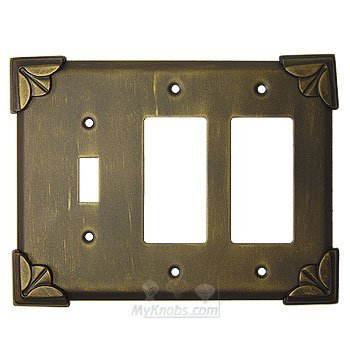 Pompeii Switchplate Combo Double Rocker/GFI Single Toggle Switchplate in Pewter with Terra Cotta Wash