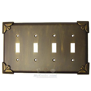 Pompeii Switchplate Quadruple Toggle Switchplate in Pewter with Maple Wash