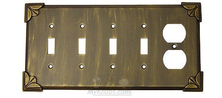 Pompeii Switchplate Combo Duplex Outlet Quadruple Toggle Switchplate in Pewter with Verde Wash