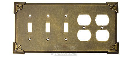 Pompeii Switchplate Combo Double Duplex Outlet Triple Toggle Switchplate in Pewter with Maple Wash