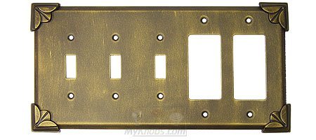Pompeii Switchplate Combo Double Rocker/GFI Triple Toggle Switchplate in Verdigris