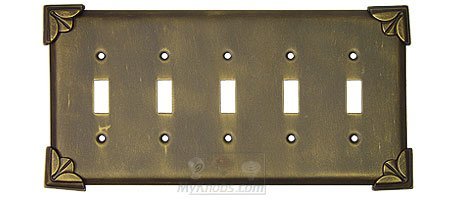 Pompeii Switchplate Five Gang Toggle Switchplate in Black with Terra Cotta Wash