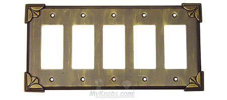 Pompeii Switchplate Five Gang Rocker/GFI Switchplate in Weathered White