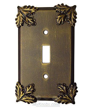 Oak Leaf Switchplate Single Toggle Switchplate in Pewter with White Wash