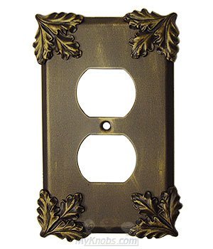 Oak Leaf Switchplate Duplex Outlet Switchplate in Pewter with White Wash