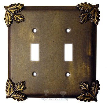 Oak Leaf Switchplate Double Toggle Switchplate in Pewter with Verde Wash