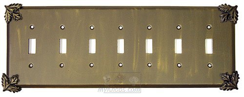 Oak Leaf Switchplate Seven Gang Toggle Switchplate in Satin Pewter