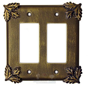 Oak Leaf Switchplate Double Rocker/GFI Switchplate in Pewter with Cherry Wash